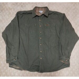 Carhartt Shirt Jacket Men's 3XL Tall Olive Green Canvas Flannel Lined Snap Butto